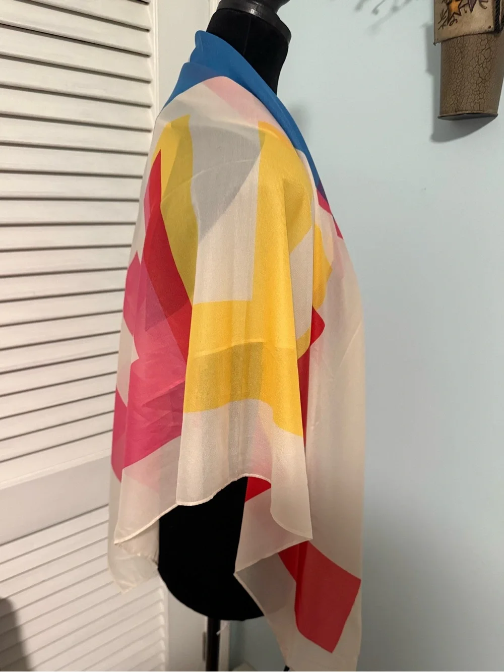 Karl Lagerfeld Cream Scarf with Red and Blue Accents and Karl Signature!